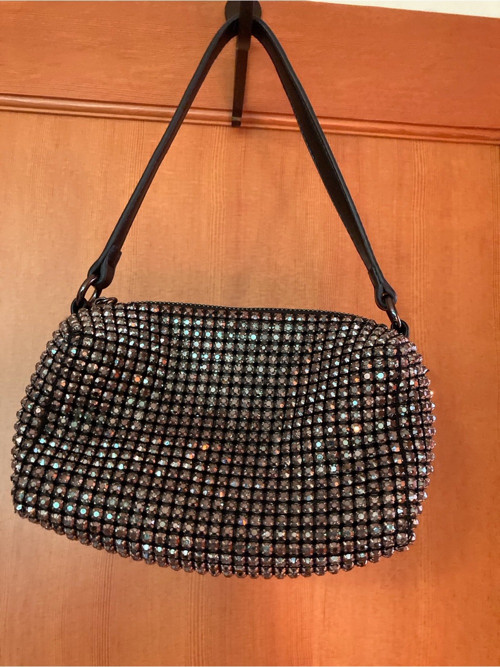 Madison West Black Crystal Mesh Shoulder Bag